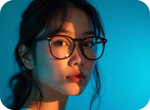 Women with glasses with blue background