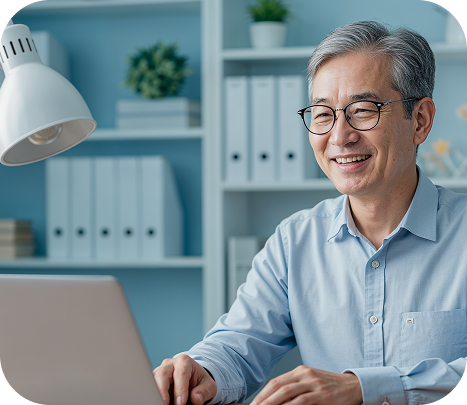 Men with glasses reading laptop